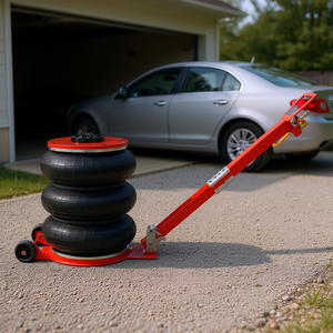 Cric pneumatique triple sac Db 5T, capacité 3 tonnes, avec conception pliable facile, couleur rouge - Product Image 2