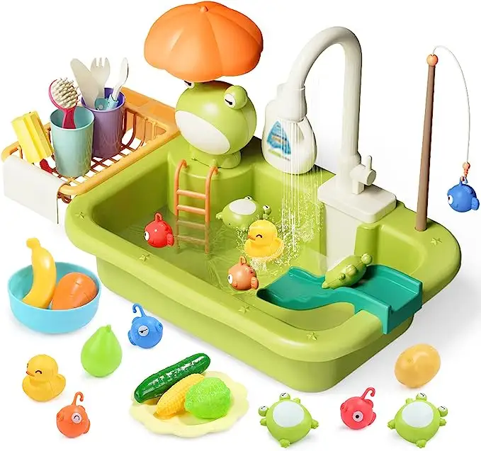 Hot Selling Electric Sink Toy Pool Frog Floating Fishing Water Basin Kids Educational Toy Cute Kitchen Sink Toy