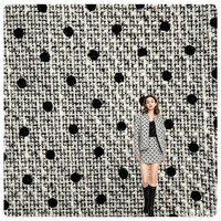 Tissu Tweed à Pois Floqués Noir, Tissu Fantaisie Tissé à Pois Floqués pour Blazer, Jupe, Costume Femme, Personnalisé, En Stock