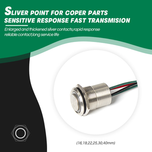 Interrupteur à bouton-poussoir métallique éclairé, contact argenté épais, base en cuivre, étanche IP68, bouton-poussoir à réinitialisation automatique verrouillable - Product Image 2