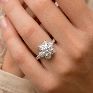 Flower Shape 18K Solid White Gold Diamond Engagement Ring Pave Setting Women's Classic Fine Jewelry Solitaire Semi Mount - Product Image 4