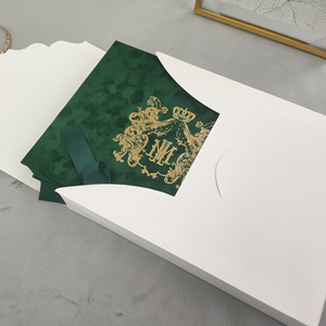 Caja de Invitación de Boda y Cumpleaños Elegante de Terciopelo Verde Oscuro con Foto Personalizada Vintage, Acrílico Transparente con Estampado Dorado, 5x7 Pulgadas, Lujosa y Moderna - Product Image 6