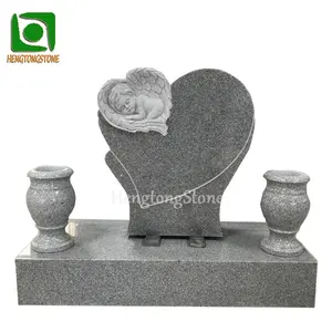 Gray Granite Small Sleep Angel Headstone Tombstone Sculpture
