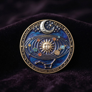 Pin Esmaltado de Viaje Celestial: Sistema Solar, Sol, Luna, Planetas, Constelación Astronómica, Astrología, Emblema de Estrella Polar, Regalo - Product Image 1