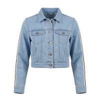 Veste en jean courte pour femme, délavée clair, boutonnée, coupe ajustée, décontractée, respirante, haute qualité