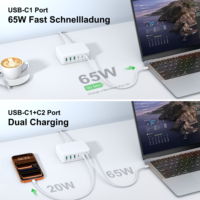 Chargeur mural rapide HNT 100W GaN USB C 3A3C 6 ports avec 3 USB C 3 USB A PD65W pour ordinateur portable, téléphone, tablette, prise EU US UK AU