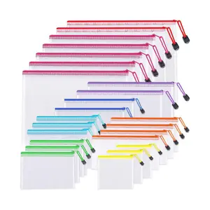 School Office stationery pvc waterproof letter zipper pouch envelope grid file folder transparent mesh document bag