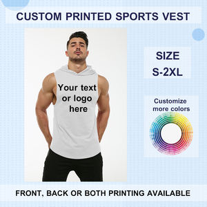 الجملة رجل تشغيل القطن أكمام قمصان سترات رياضية بغطاء للرأس خزان أعلى الرجال تيشرت رياضية كمال الاجسام القميص تجريب سترة - Product Image 5