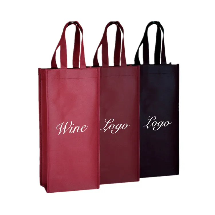 Sac Non tissé réutilisable, Logo personnalisé, tendance, fourre-tout pour les courses, prix en gros, sac de bouteille de vin de noël