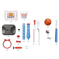Tiang Basket Plastik 3-in-1 yang Dapat Disesuaikan dengan Bola untuk Anak-anak, Mainan Olahraga Luar Ruangan Interaktif Multifungsi Usia 2-13