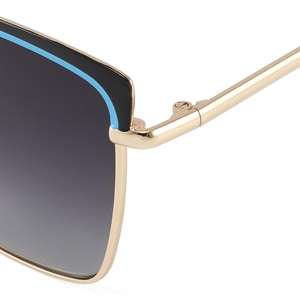 Gafas de Sol Cat Eye con Montura Completa, Lentes Degradadas, Montura Dorada, Detalles Azules, Unisex, Protección Solar - Product Image 4