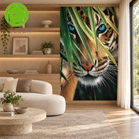 Sticker mural imprimé UV 5D UDK Tiger Green Leaves, 120 cm x 240 cm, auto-adhésif