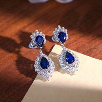 Set Perhiasan Perak Gaya Mewah Ringan Wanita Terlaris 6x9mm Berbentuk Tetesan Air Mata 1.5 Karat Cincin dan Anting Safir Buatan Laboratorium 925