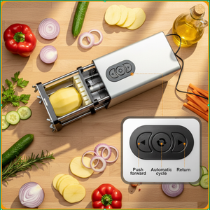 Coupe-frites électrique en acier inoxydable, hachoir à légumes robuste et réglable pour une découpe sûre - Product Image 1