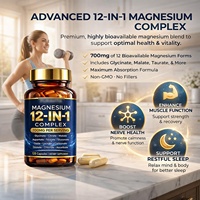 Magnesium 12-in-1 Kompleks 700mg Suplemen Magnesium Penyerapan Tinggi Glisinat Sitrat Malat Vegan Non-GMO Bebas Gluten