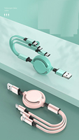 Cable USB retráctil 3 en 1 portátil de la mejor oferta, carga rápida extensible para dispositivos IOS, auriculares multiusos, carga múltiple