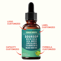 Gouttes Herbales de Corossol, Mousse de Mer et Moringa 60ml avec Curcuma et Huile de Nigelle OEM Marque Privée