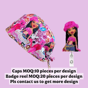 Cappelli da <span class=keywords><strong>Lavoro</strong></span> per <span class=keywords><strong>Infermieri</strong></span> con Stampa di Personaggi, Fodera in Raso, Chiusura con Laccio, Unisex, Design Power Puff con Porta Badge Abbinato - Product Image 4