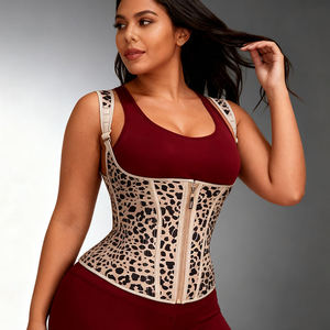 Gaine amincissante imprimé léopard grande taille, respirante, écologique, séchage rapide, avec sangles réglables, fermeture éclair et crochets, maintien ferme - Product Image 3