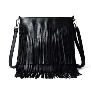 Wholesale Suede Leather Women Handbag Hobo Tassel Crossbody Purse Bag Sling Shoulder Fringe Messenger Bag