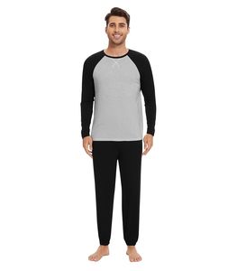 Stock Clearance <b>Men</b> Bamboo Loungewear <b>Set</b> Long Sleeve Solid Color Knitted Cotton Pants Casual All Seasons Soft Wear Ready Stock - Product Image 1