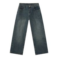 Pantalon en jean personnalisé avec logo, patchwork imprimé à la main, coupe ample et jambe large, style streetwear pour homme