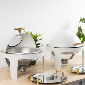 Juego de plato de frotamiento con tapa de vidrio blanco, calentador de alimentos eléctrico de lujo decorativo dorado redondo para fiesta de catering de boda única - Product Image 5