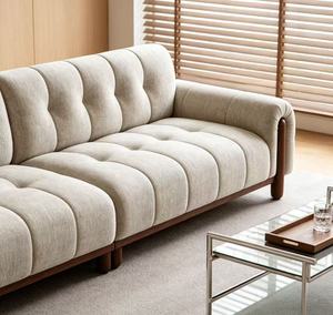 Modern Tufted Fabric <b>Sofa</b> Three Seat With Wood Legs Chesterfield Style Living Room Furniture - Product Image 5