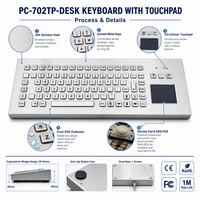 PC-702TP-DESK IP65 Keyboard Desktop Industri Tahan Air dari Baja Tahan Karat dengan Touchpad 87 Tombol USB PS/2 untuk Mesin CNC Kios.