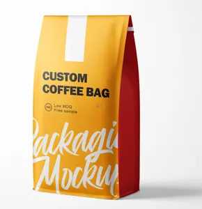 Biodegradable Empty Packaging Coffee Bag With Valve Eight Side Sealed Compostable Coffee Bean Bag Custom Printed Flat Bottom