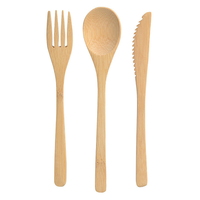 Lot de 3 couverts réutilisables en bambou biodégradable (couteau, fourchette, cuillère) pour le camping, les repas, le café et la maison