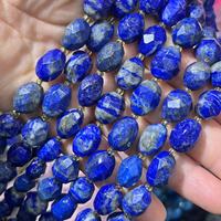 Perles Cyan Lapis Lazuli Pierre Naturelle 10x14mm Facettées Irrégulières en Forme de Riz pour la Fabrication de Bijoux et Vêtements de Mode Environ : 21-24 pièces/brin