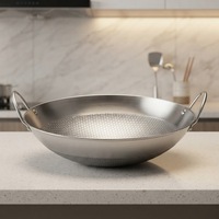 Wok en acier inoxydable de 10 pouces avec surface texturée en nid d'abeille, poignées à double anse, capacité de 2,0 à 3,0 L pour cuisinière à alcool et à gaz