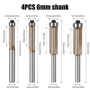 Vástago de 6mm y <span class=keywords><strong>1</strong></span>/4 pulgadas, cuchillas de carburo 3T, brocas para enrutador de ajuste al Ras para carpintería, fresa de madera con rodamiento, herramientas de carpintería - Product Image 5