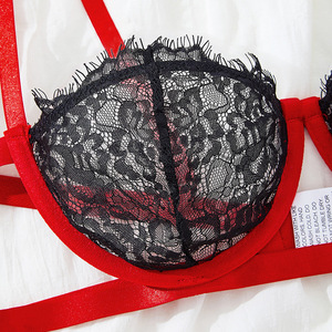 Damen Sexy Unterwäsche mit Durchsichtiger Dreipunkt-Spitze Stahlring-Brustgurt-Set BH-Dekoration - Product Image 3