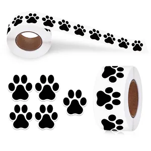 Huancai 500 PCS 검은 강아지의 발 라벨 스티커 인쇄 스티커 롤 아이의 생일 애완 동물 파티 용품 자체 접착 데칼