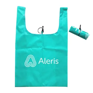 Custom Logo printed durable promotional eco reusable foldable polyester shopping gift bag with elastic closure