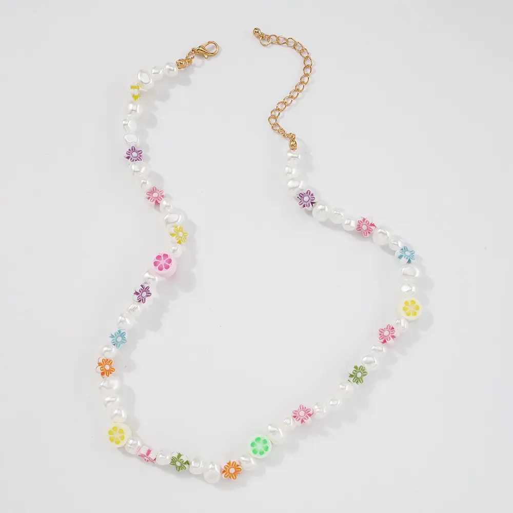 Wholesale Fashion Colorful Fruit Flower Seed Beads Pearl Woven Bohemian Handmade Necklace