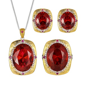 High Quality 15*20-10-12mm Red Cubic Zirconia Vintage Fashion Wholesale <b>Set</b> Eco-friendly Copper Gold Plated Jewelry <b>Set</b> - Product Image 1