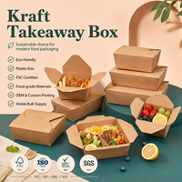 Boîte à lunch à emporter en kraft avec revêtement résistant à la graisse, en matériaux recyclés biodégradables, laminage mat, logo personnalisé pour la restauration