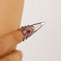 En gros, Bague d'ongle en cuivre, motif griffe d'araignée gothique, avec strass rouge, creuse, style armure de jointure, bijoux de cosplay d'Halloween pour femmes