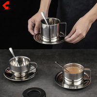 Ensemble de tasses à café en acier inoxydable 304, tasses à café avec cuillère et plateau, tasses à expresso à double paroi, adaptées au café latte
