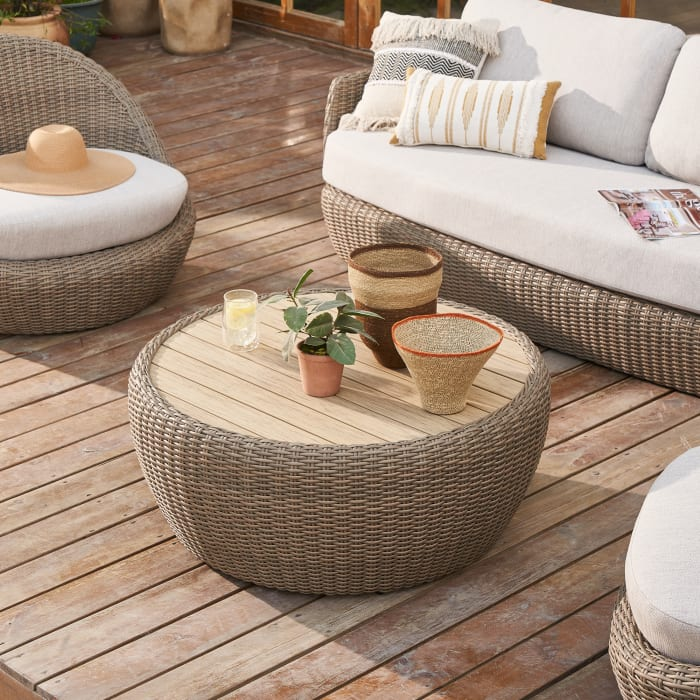 Classical Wholesale Modern Patio Frame Design Garden Outdoor Pool Set Furniture Round Wicker Rattan Fabric Coffee Table