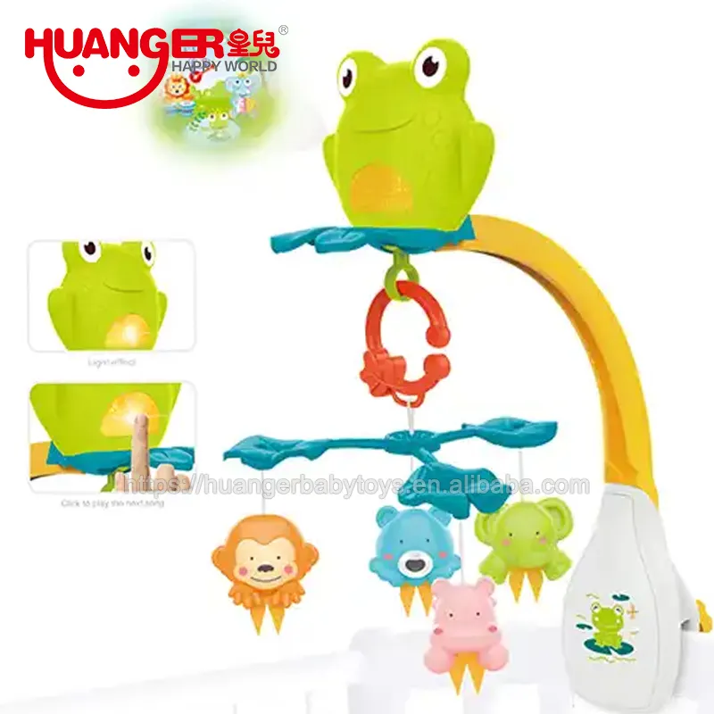 HUANGER Cute Cartoon Animal Crib Mobile Hanging Projector Crib Bed Toy Musical Bell Baby Mobile