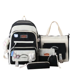 0508 Large Capacity Backpack Four-Piece Set Casual Student School bag Waterproof Rucksack