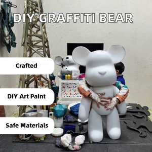 Statua dell'orso fatto a mano fai da te Graffiti figurina in vinile con pittura a pigmenti fluidi per i premi di san valentino in resina - Product Image 2