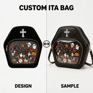 Custom Coffin Silhouette Black Ita <b>Bag</b> Gothic PU Crossbody <b>Bag</b> <b>Clear</b> Transparent Window Pin Badge Display Fashion Handbag - Product Image 3