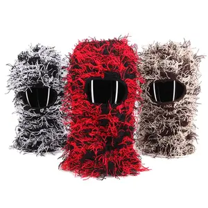 Wholesale custom distressed fuzzy grassy one hole knit face cover ski mask balaclava skimask