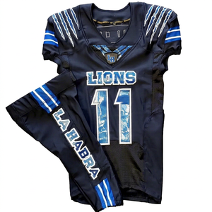 Ensemble de maillots de football américain des Lions pour hommes, uniforme en maille à manches courtes imprimé par sublimation, 11 bleus, coupe athlétique, évacuation de l'humidité - Product Image 1