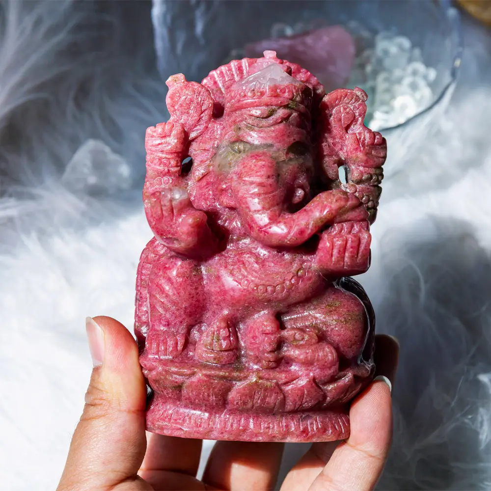 Ganesha de Rodonita para decoración del hogar, Gema natural tallada a mano, cristal, artesanías de animales, venta al por mayor